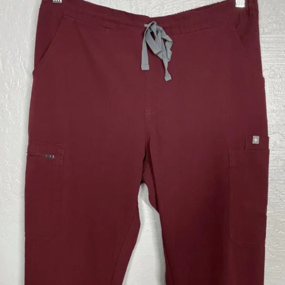 Xs Cade Scrub Pants Maroon Red Cargo Pockets Drawstring
